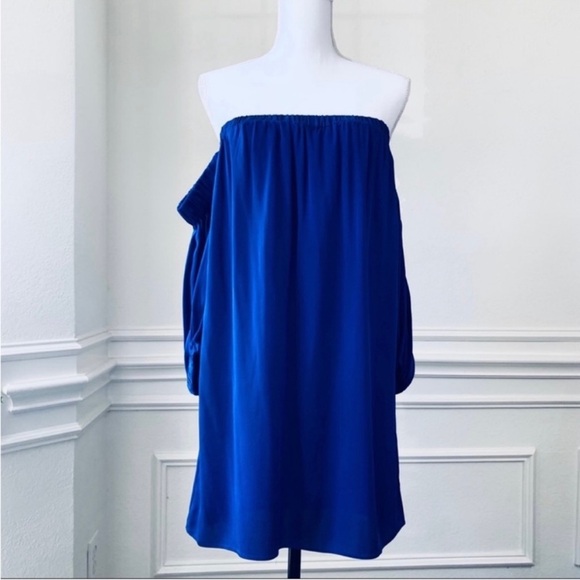 Sold ! Milly cobalt blue off the shoulder silk dress - Picture 4 of 7